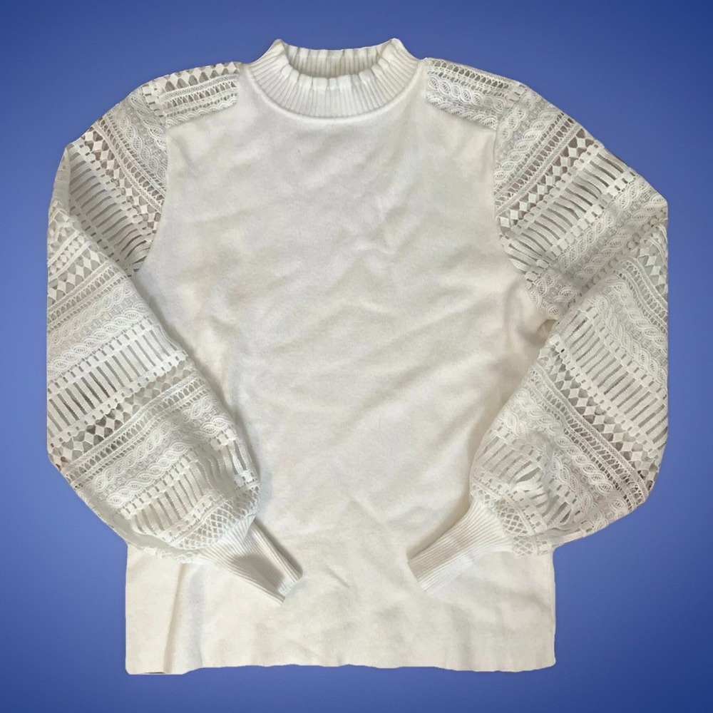 Siani Milano Sweater White   Size Med Lace‎ Balloon Sleeve shirt  Top